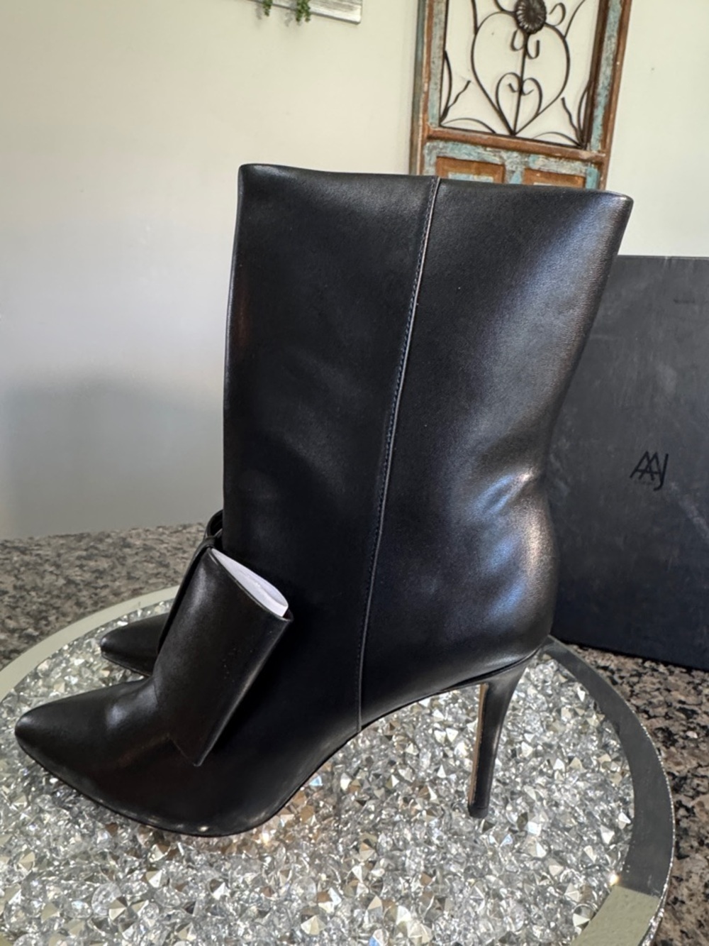 AAJ Leather Pointed-Toe Black Stiletto Ankle Boots NEW - Picture 8 of 15